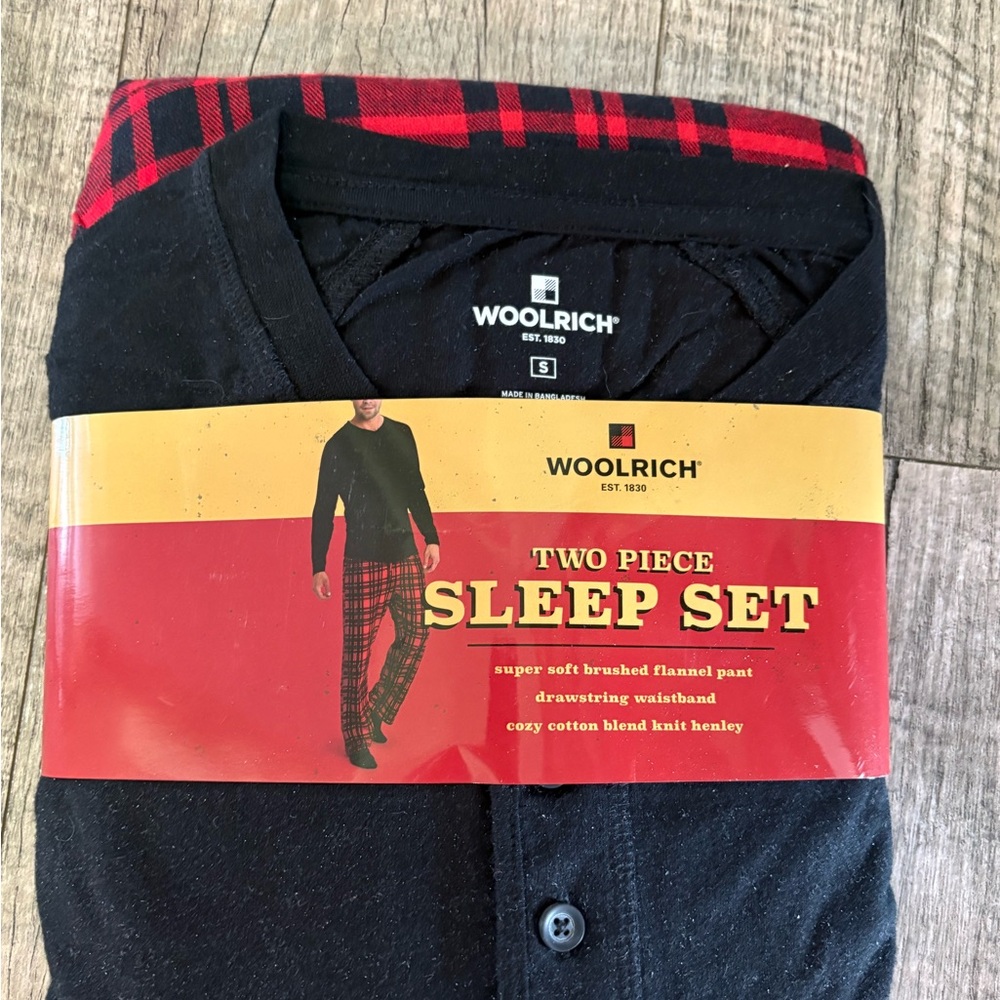 Woolrich Black Sleep Set with Red Plaid Trim